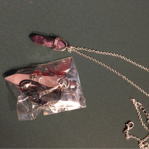 Rose Quartz Flower Pendant & Amethyst Pendant Necklaces - Picture 1 of 9